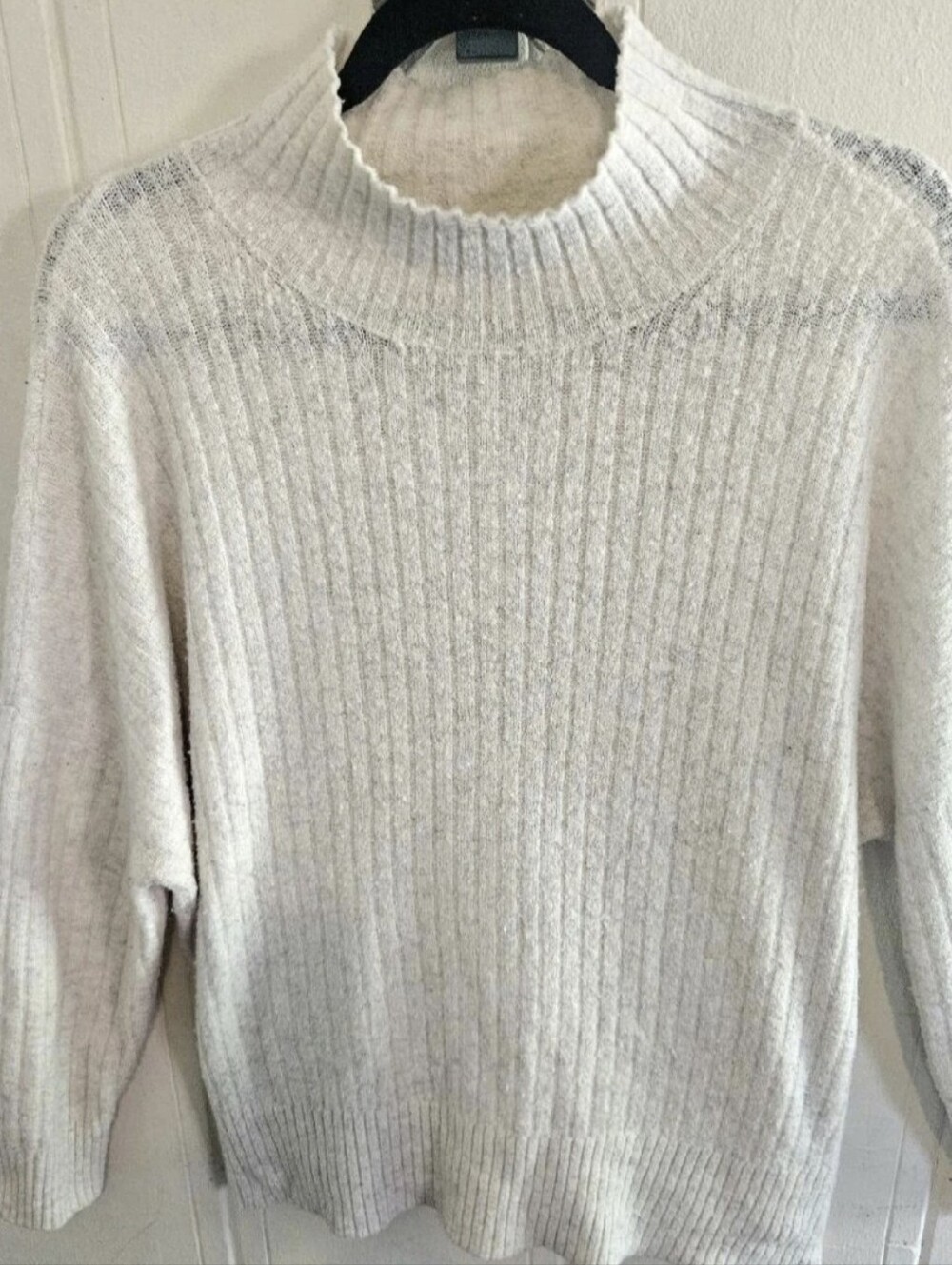 LOFT Oatmeal Cream Ribbed Mock Neck Pullover Sweater Large